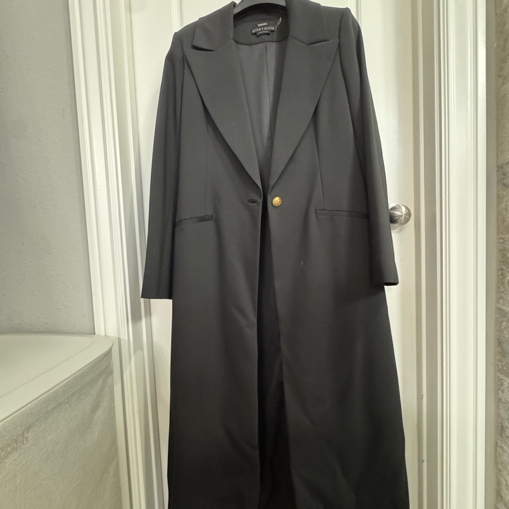 Alice + Olivia Black Long Blazer Coat with Gold Button